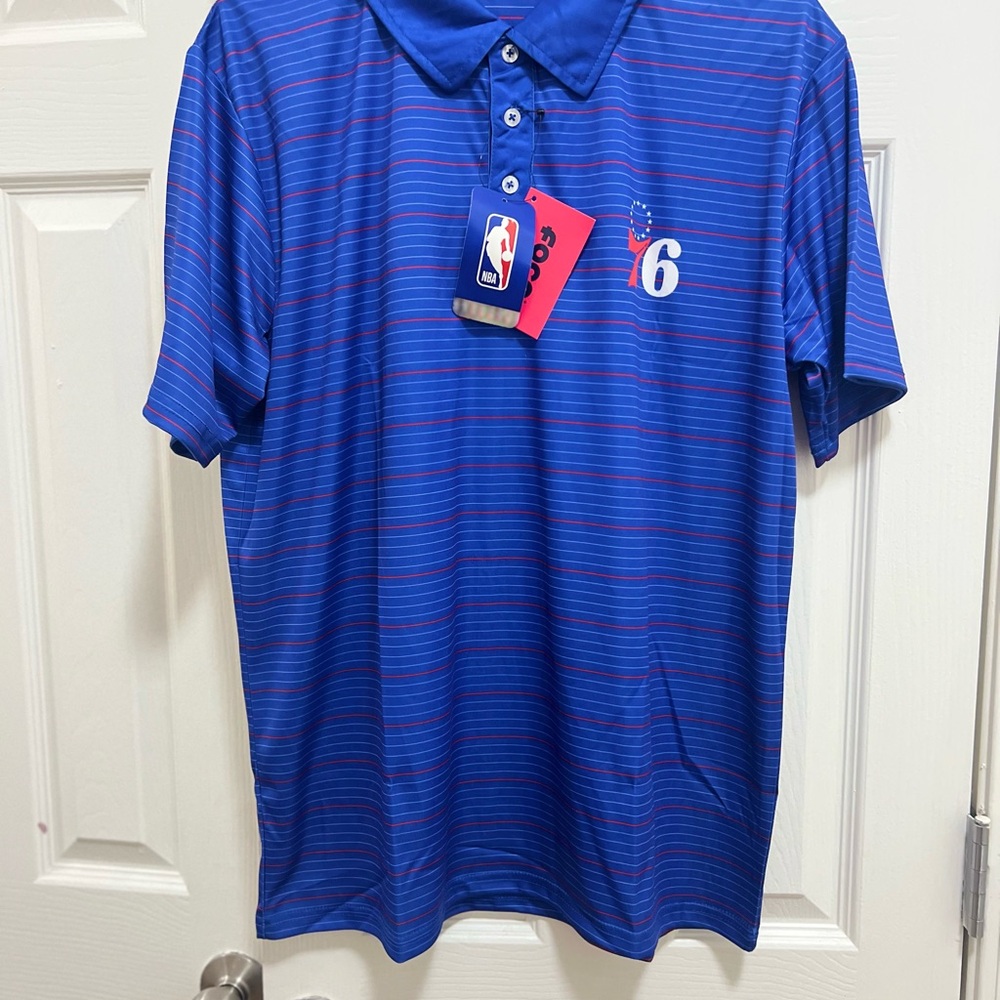 NBA Philadelphia 76ers Royal Blue Polo with Red Accent Stripes